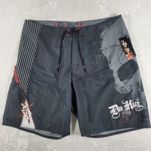 Da Hui Board Shorts Men's 40‎ Black Swim Trunks Beach Pool Hawaiian Skull NWT